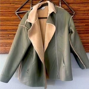 Women Winter Faux Suede Coat Fleece Sherpa Lined Jacket Faux Fur Lapel Warm